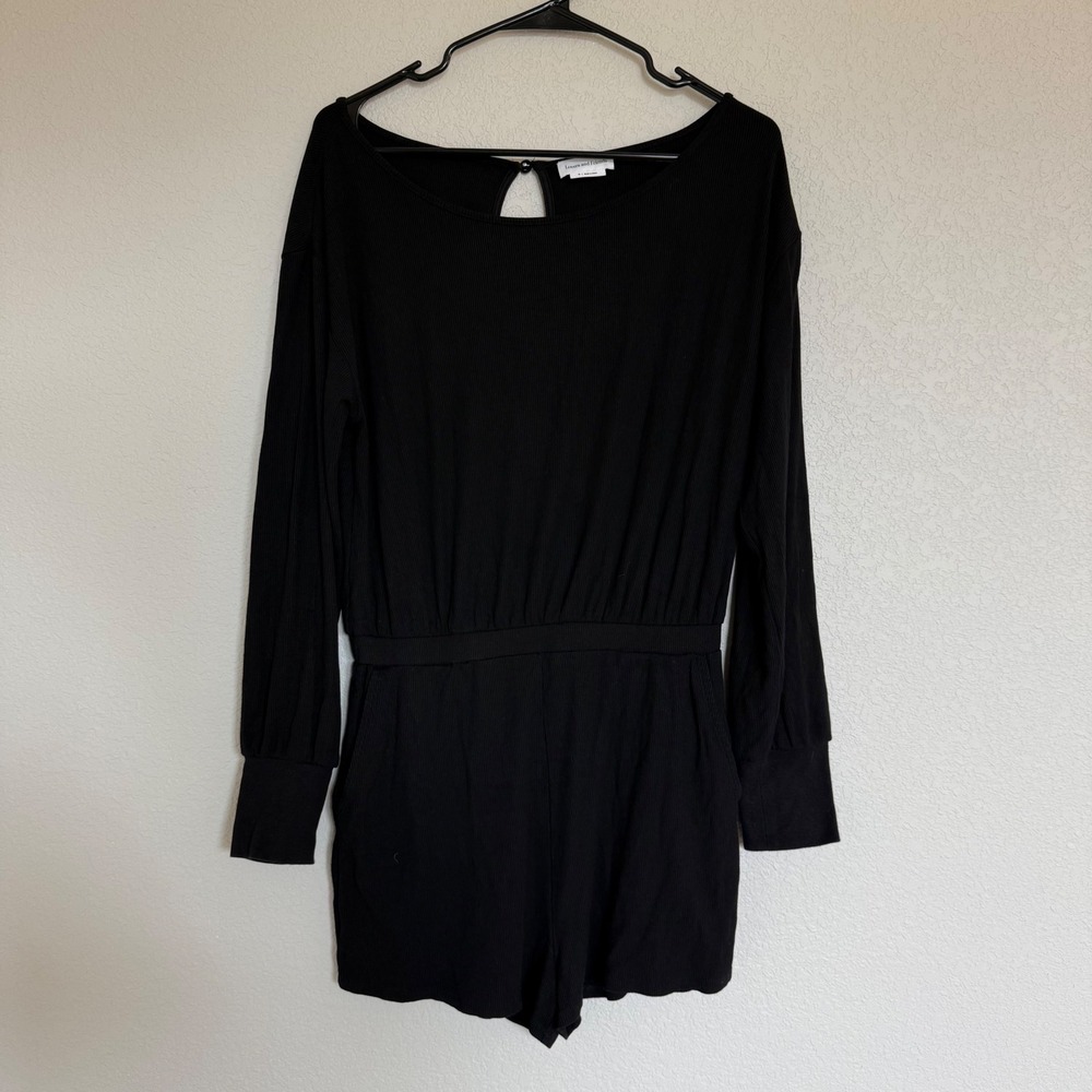 Lovers and Friends Black Ribbed Long Sleeve Romper Keyhole Back Size M